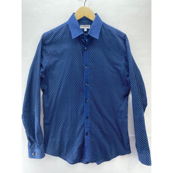 Express Men’s Medium Extra Slim Long Sleeve Solid Navy Collar Button Front Shirt - Picture 1 of 8